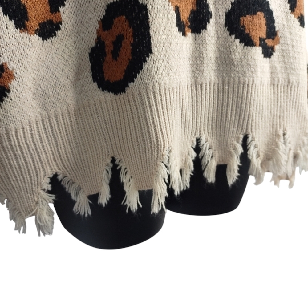 MIracle Distressed Sweater  Women's Brown/Black/Cream Leopard Print Sz M/L NWOT - Picture 6 of 8